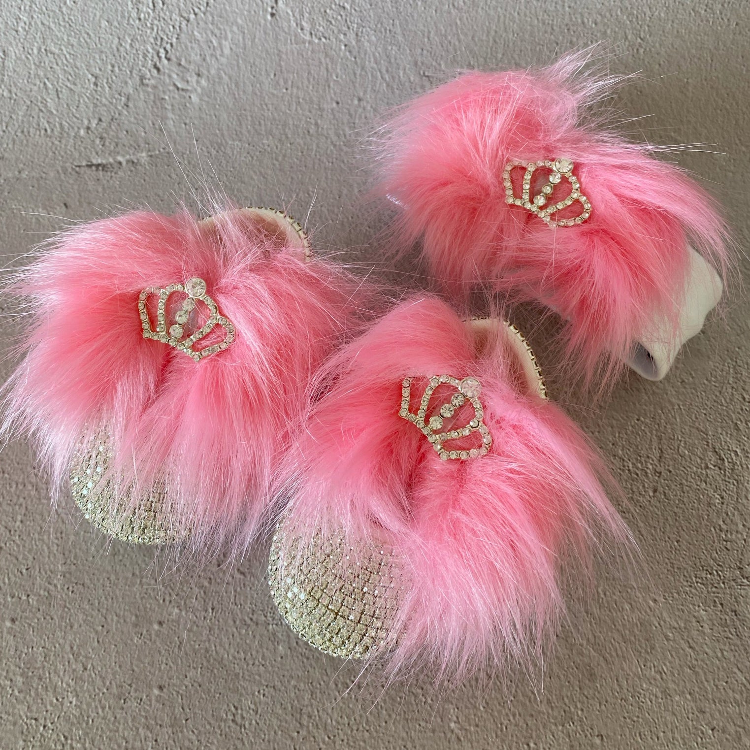 Faux Fur Babydoll Crystals Shoes and Headband