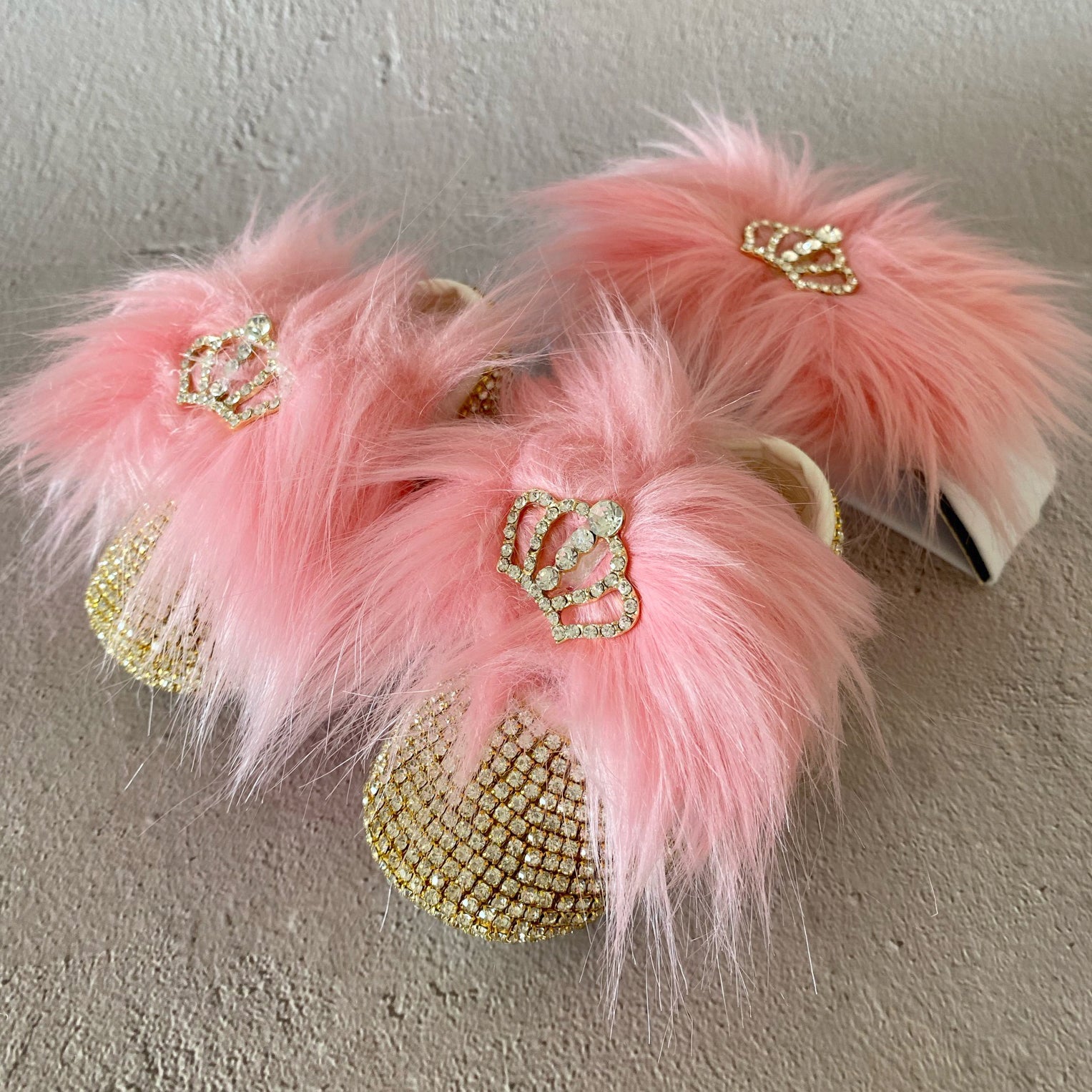 Faux Fur Babydoll Crystals Shoes and Headband