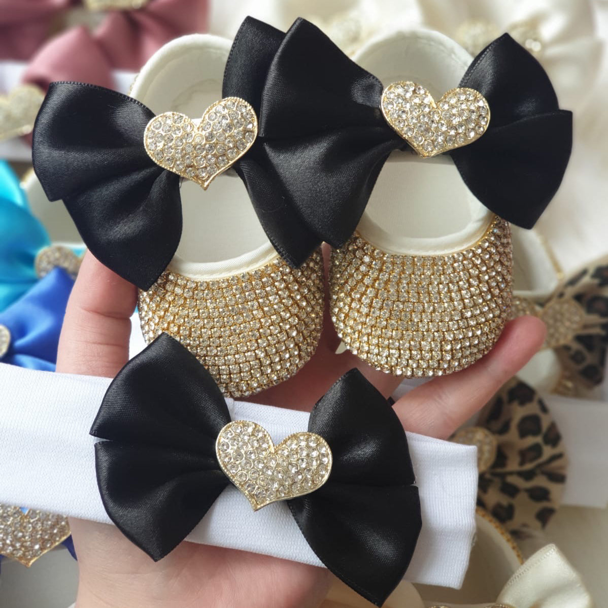 Crystal Heart Babydoll Shoes and Headband
