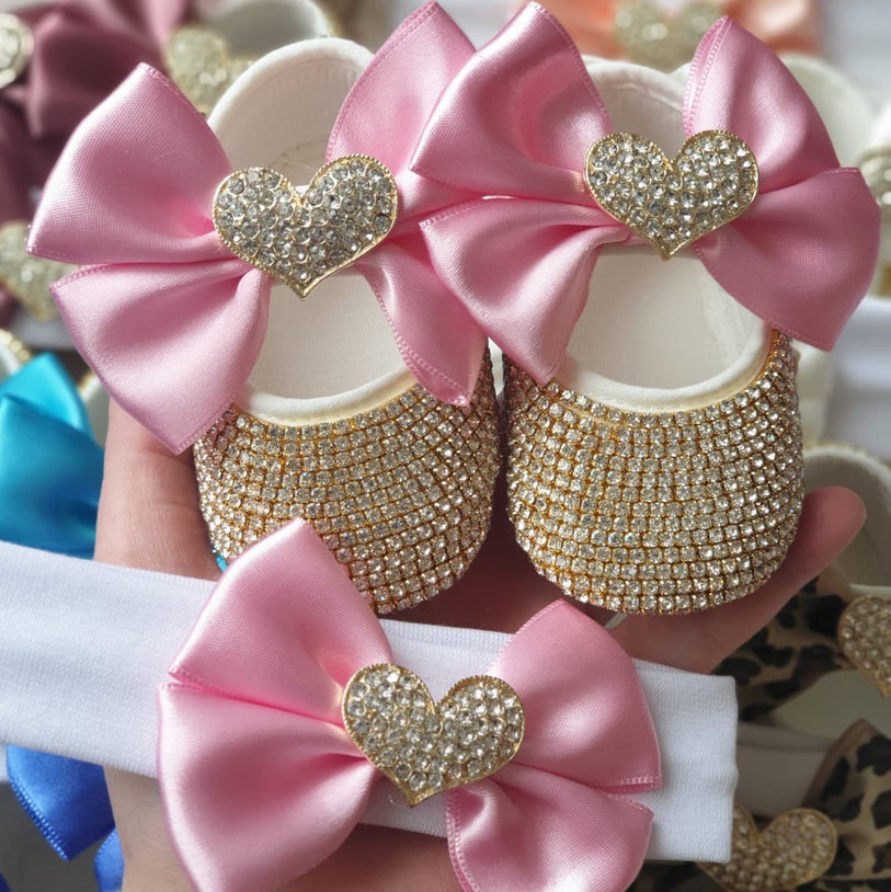 Crystal Heart Babydoll Shoes and Headband