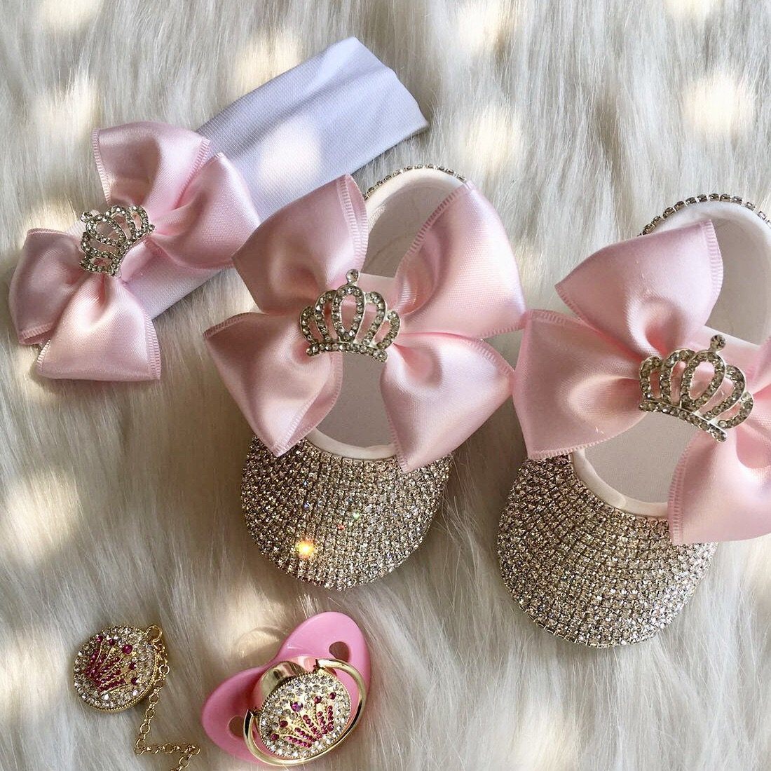 Crown Babydoll Crystals Shoes And Headband