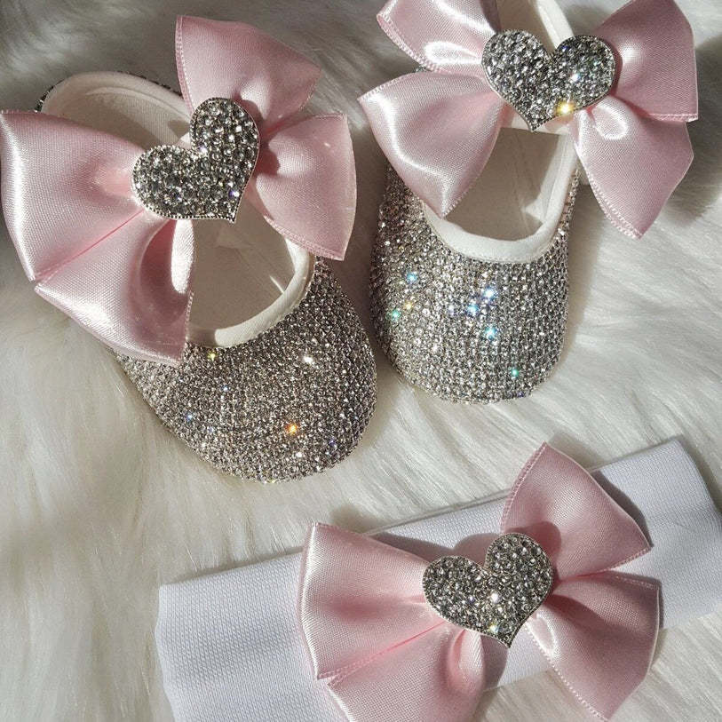 Heart Babydoll Crystals Shoes And Headband