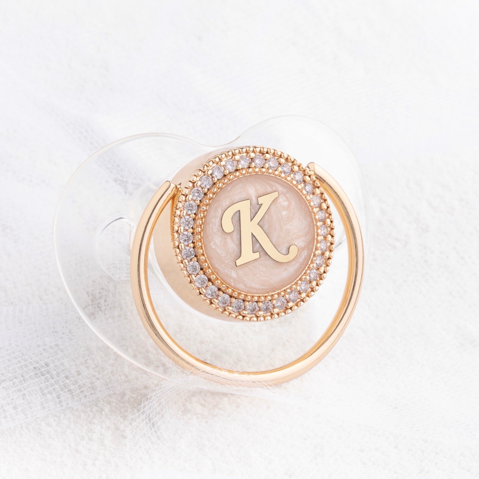 Initial Pearl Crystal Pacifier
