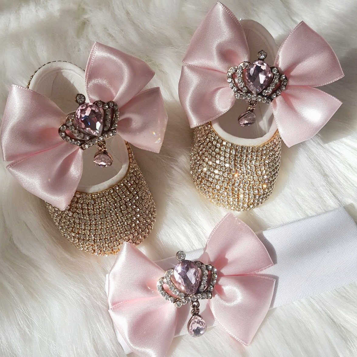 Royal Babydoll Crystals Shoes And Headband