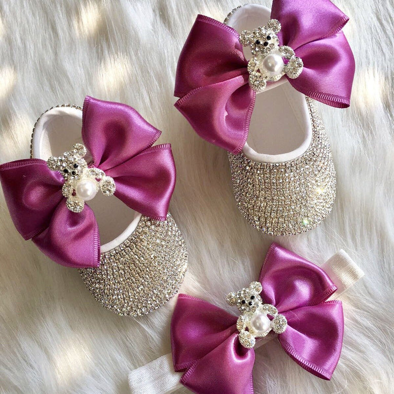 Teddy Bear Babydoll Crystals Shoes And Headband