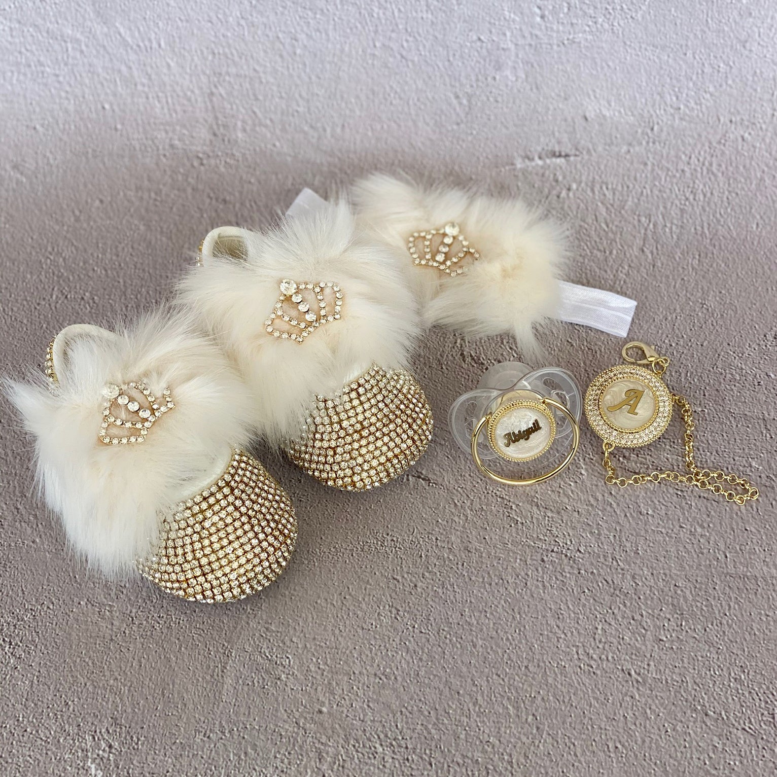 Handmade Cute Bling Baby Fur Shoes and Headband Red / 8-12 Months