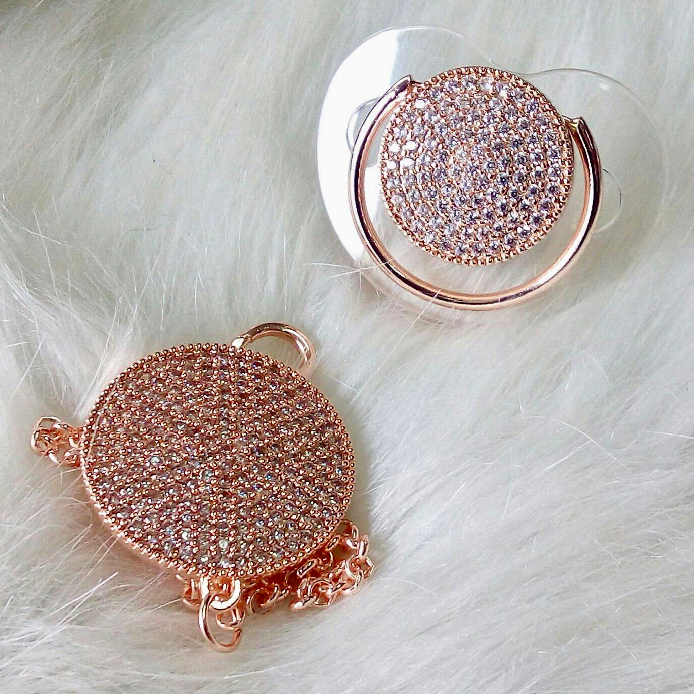 Rose Gold Bling Paci & Clip Set