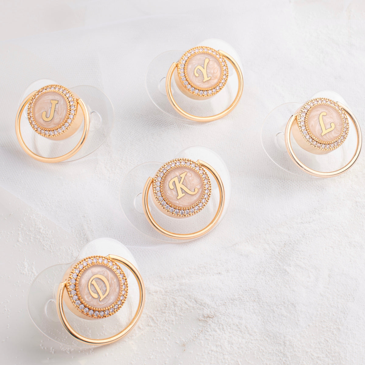 Initial Pearl Crystal Pacifier