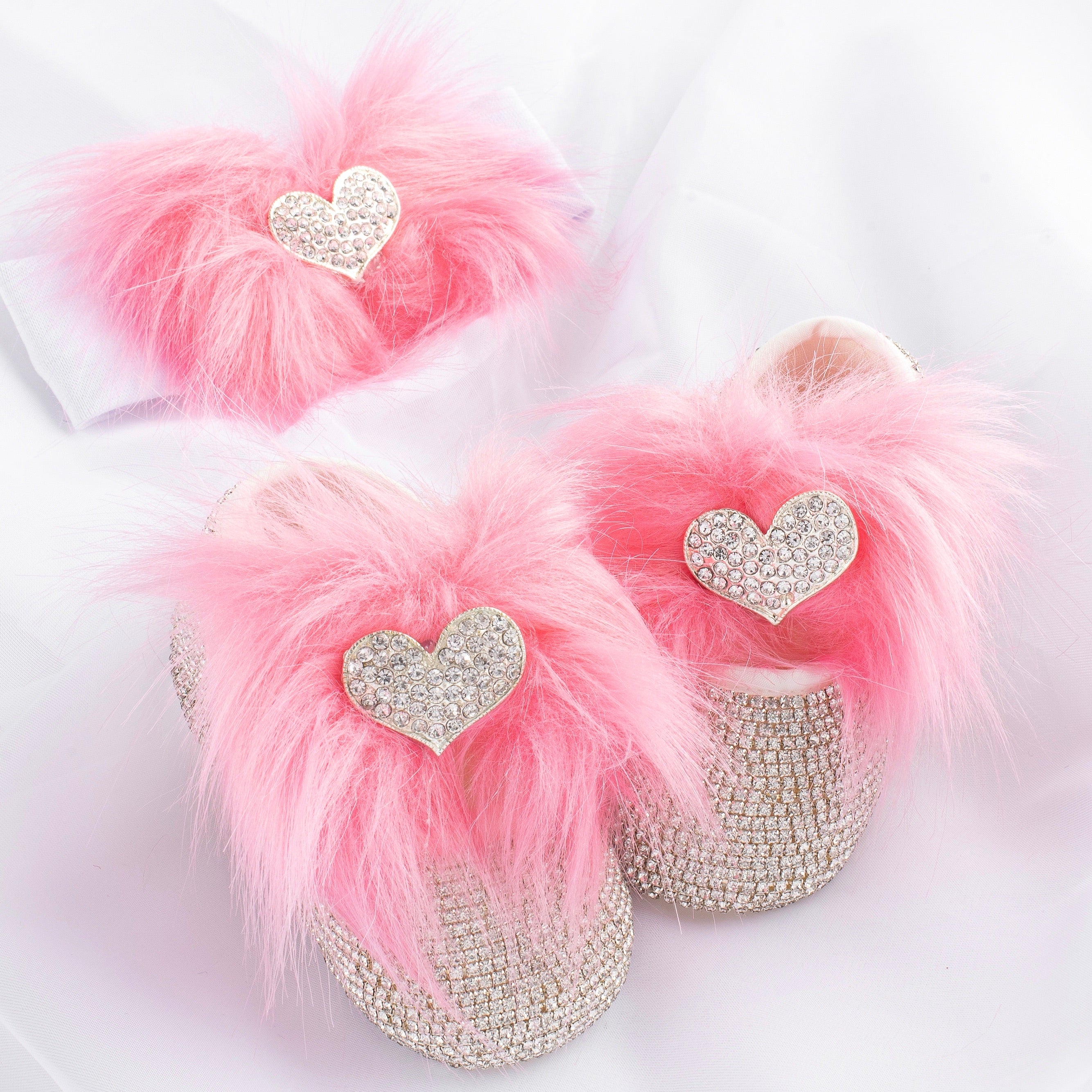 Crystal Heart Faux Fur Babydoll Shoes and Headband